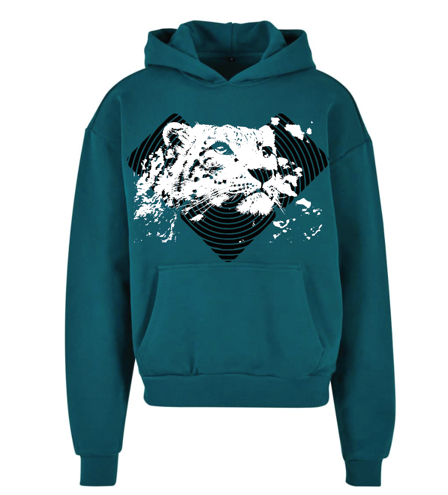 Handcrafted Screenprint on Retro Green Hoodie.